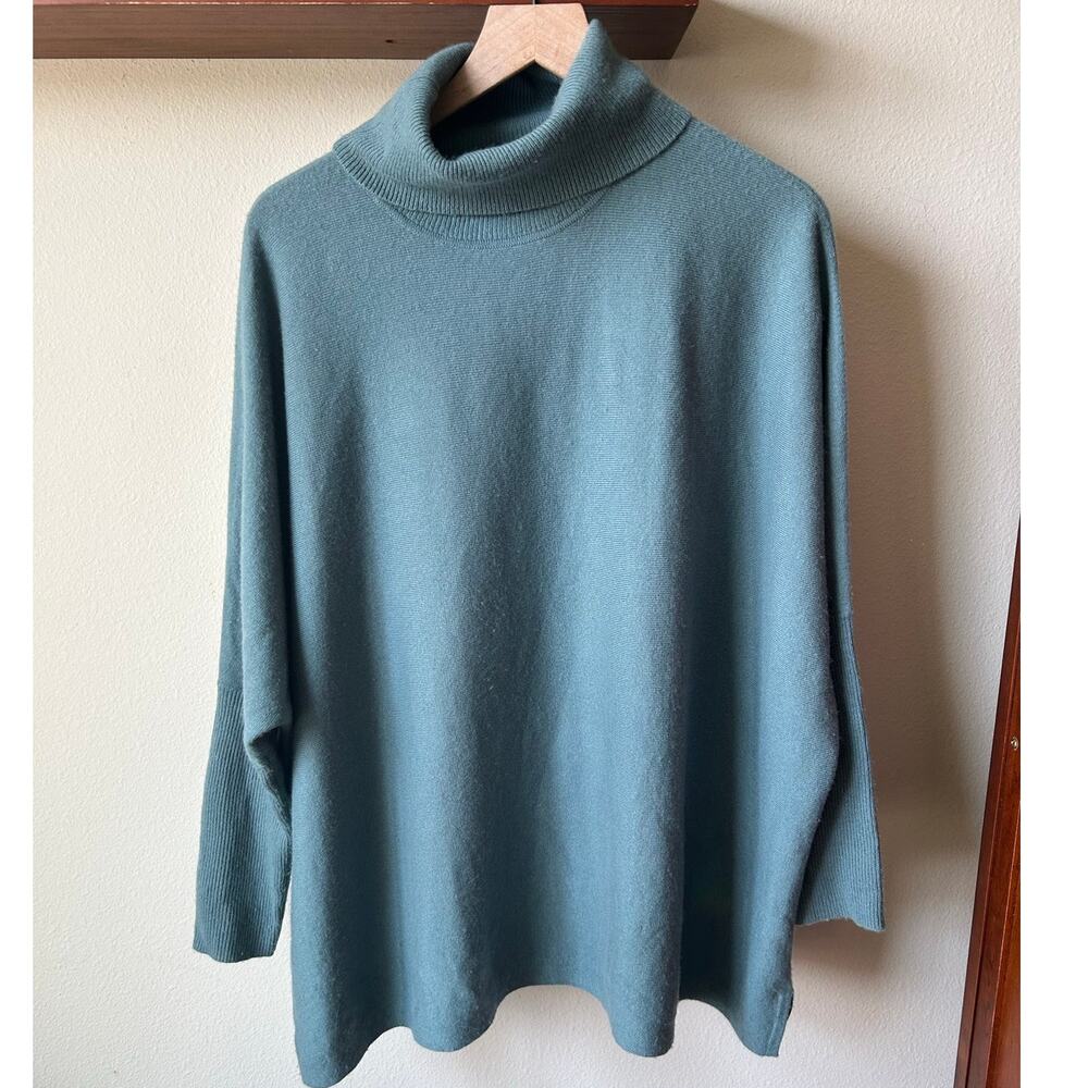 Repeat Cashmere Blue Wool Cashmere Blend Turtleneck Dolman Sleeve Sweater Size M